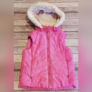 The Children's Place Pink Sparkle Puffer Vest w/ Fleece Removable Hood Girls 5/6